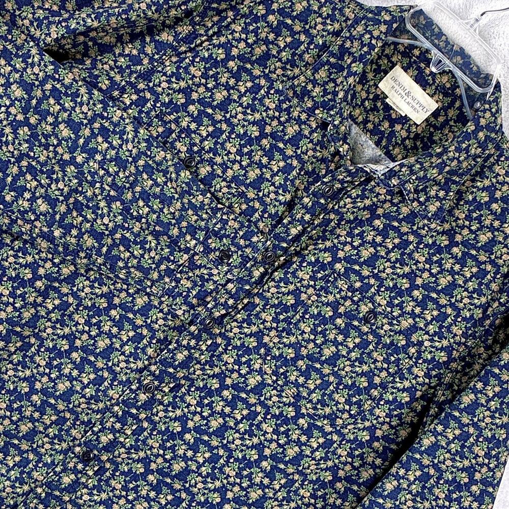 VTG Ralph Lauren Denim & Supply Shirt Men XXL Blue Floral AOP Preppy Classic Y2K